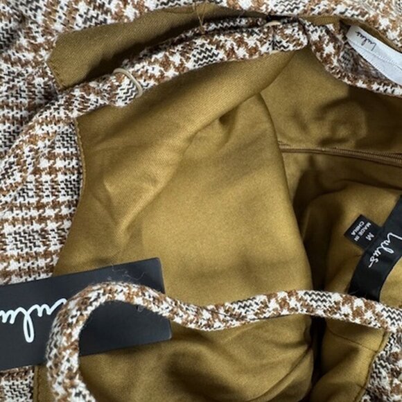 NWT Lulus Aesthetic Attitude Brown Plaid Tweed Sleeveless Skort Romper (size SM) - Picture 6 of 7